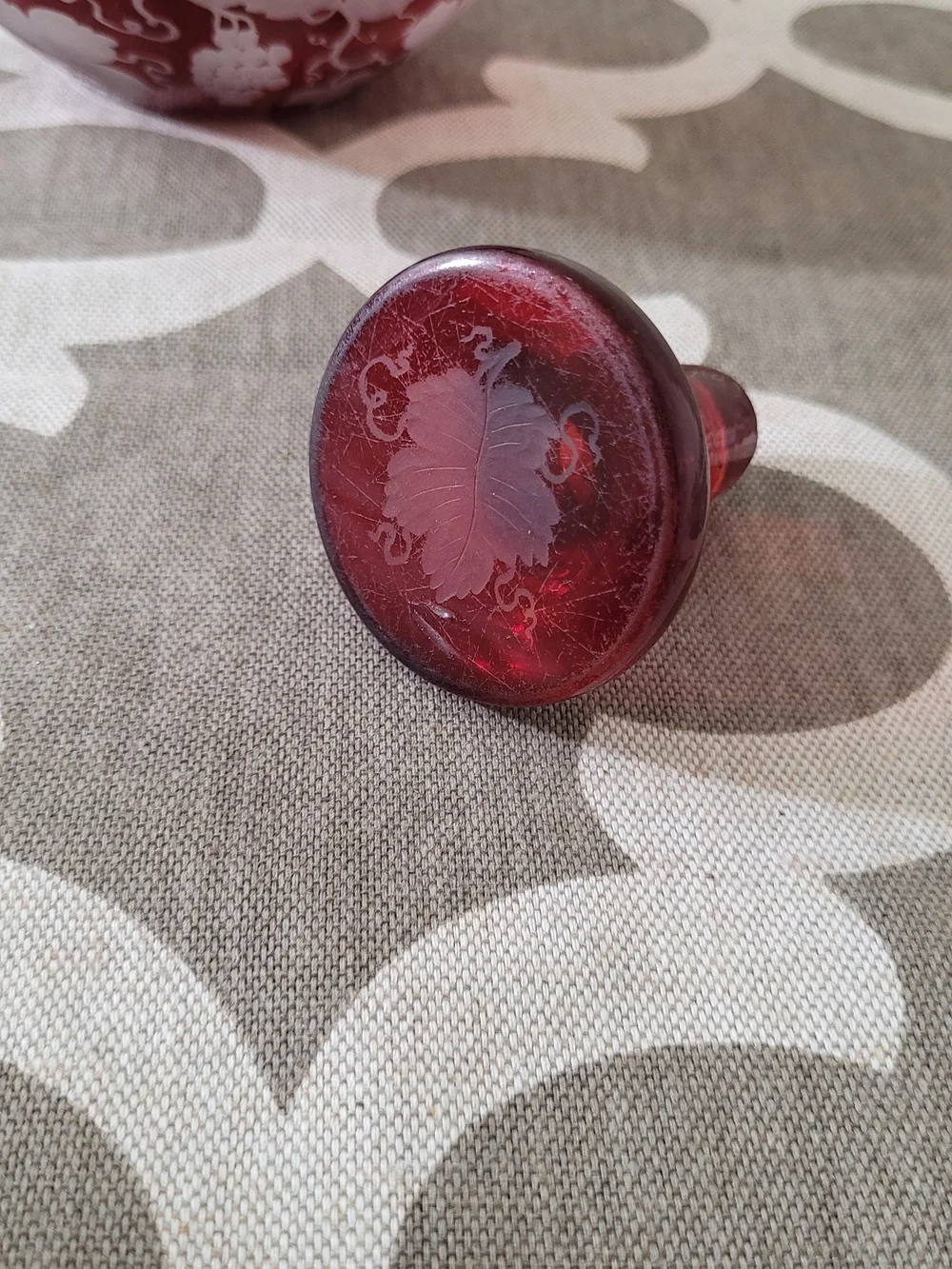 Ruby Red Etched Glass Vintage Bohemian Style Decanter